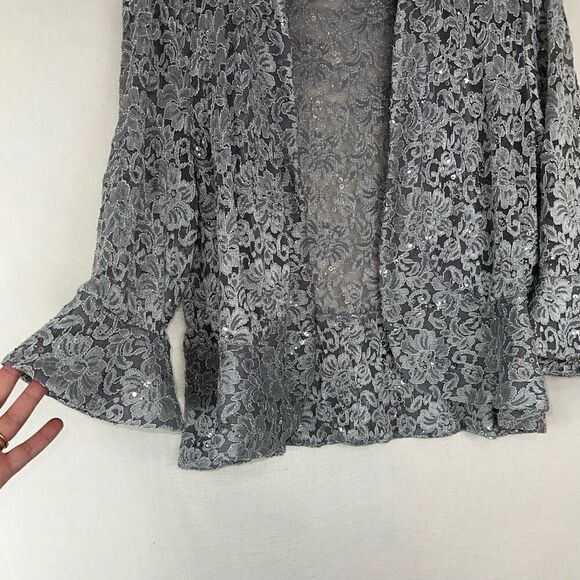 R&M Richards Silver Sequin Floral Lace Cardigan Bolero Womens 16 Fairy Glam - Picture 3 of 9